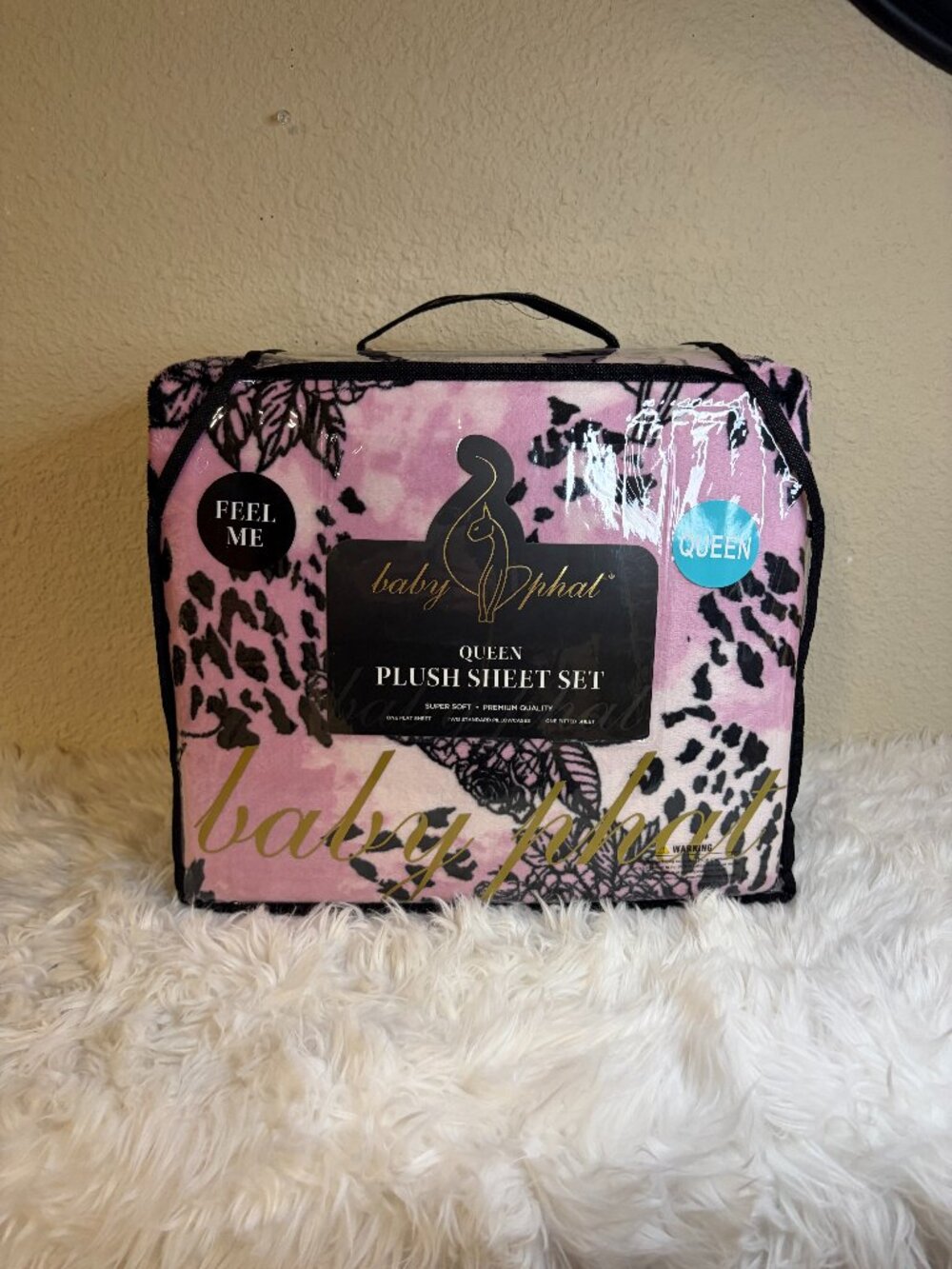 Baby Phat Queen Plush Sheet Set Pink Leopard Floral Animal Print 4 Piece NWT